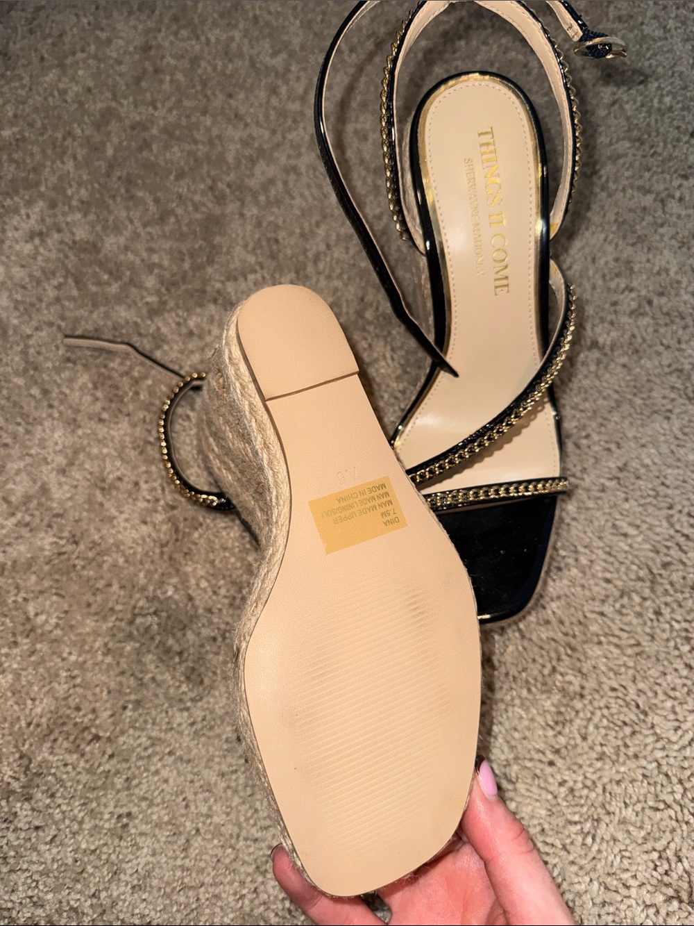 Black Chain-Trim Wedge Sandals for Women - Picture 3 of 3